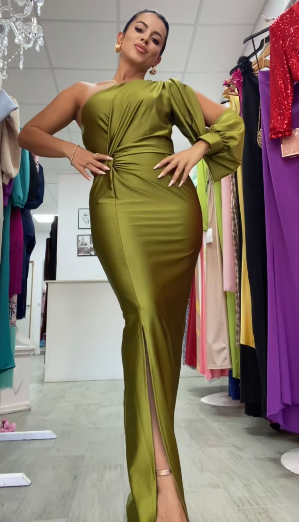 VESTIDO EGIPTO VERDE OLIVA