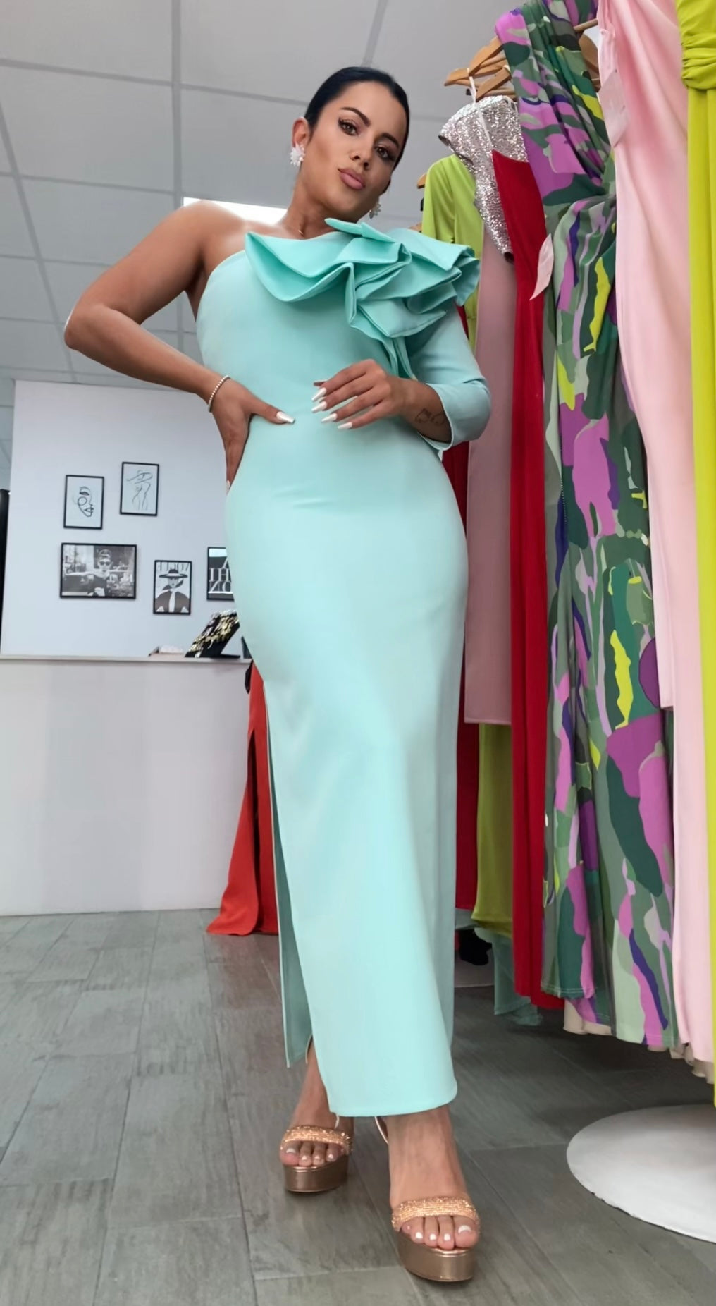 VESTIDO FLORENCIA VERDE AGUA