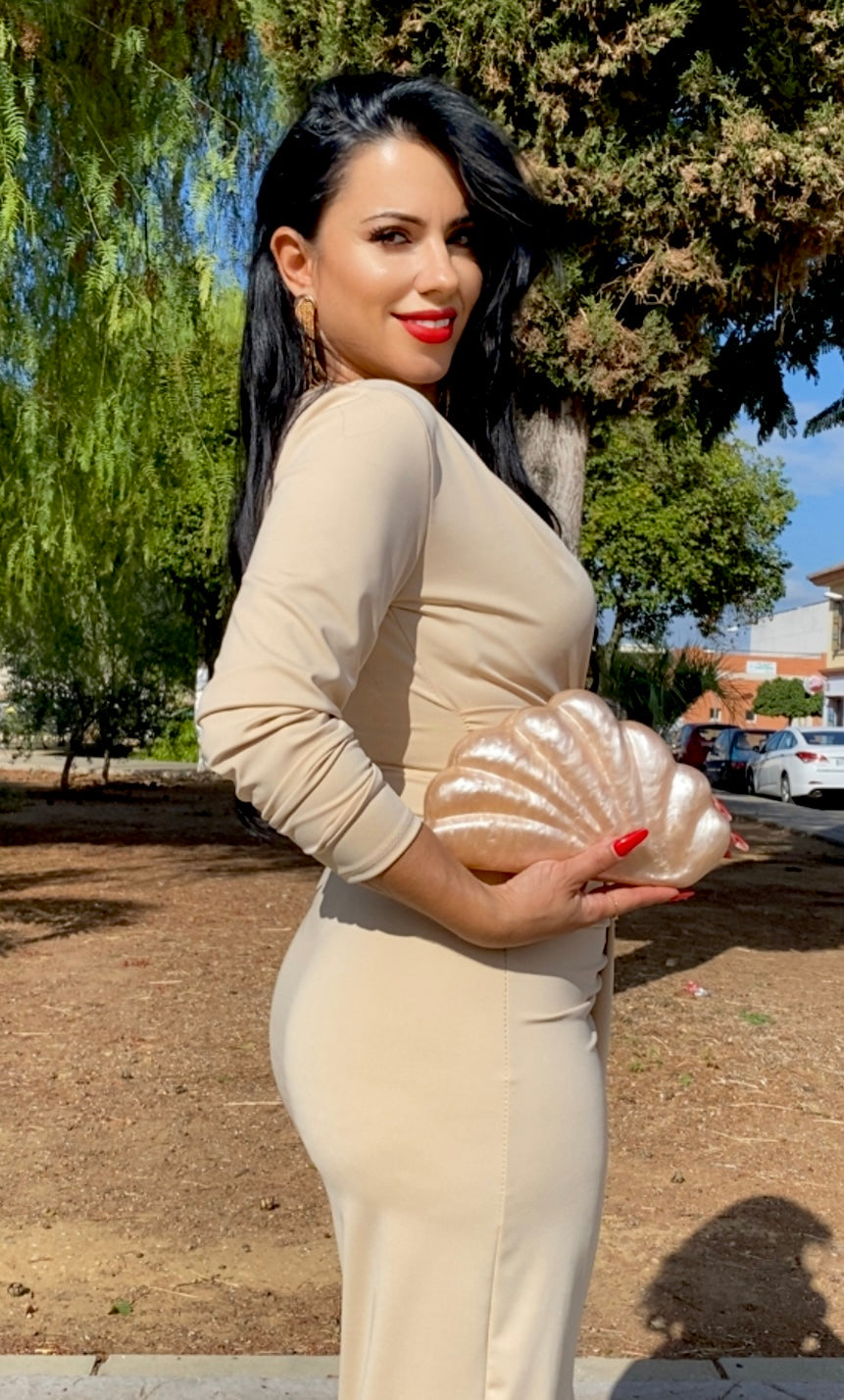 VESTIDO HEBILLA BEIGE TOSTADO