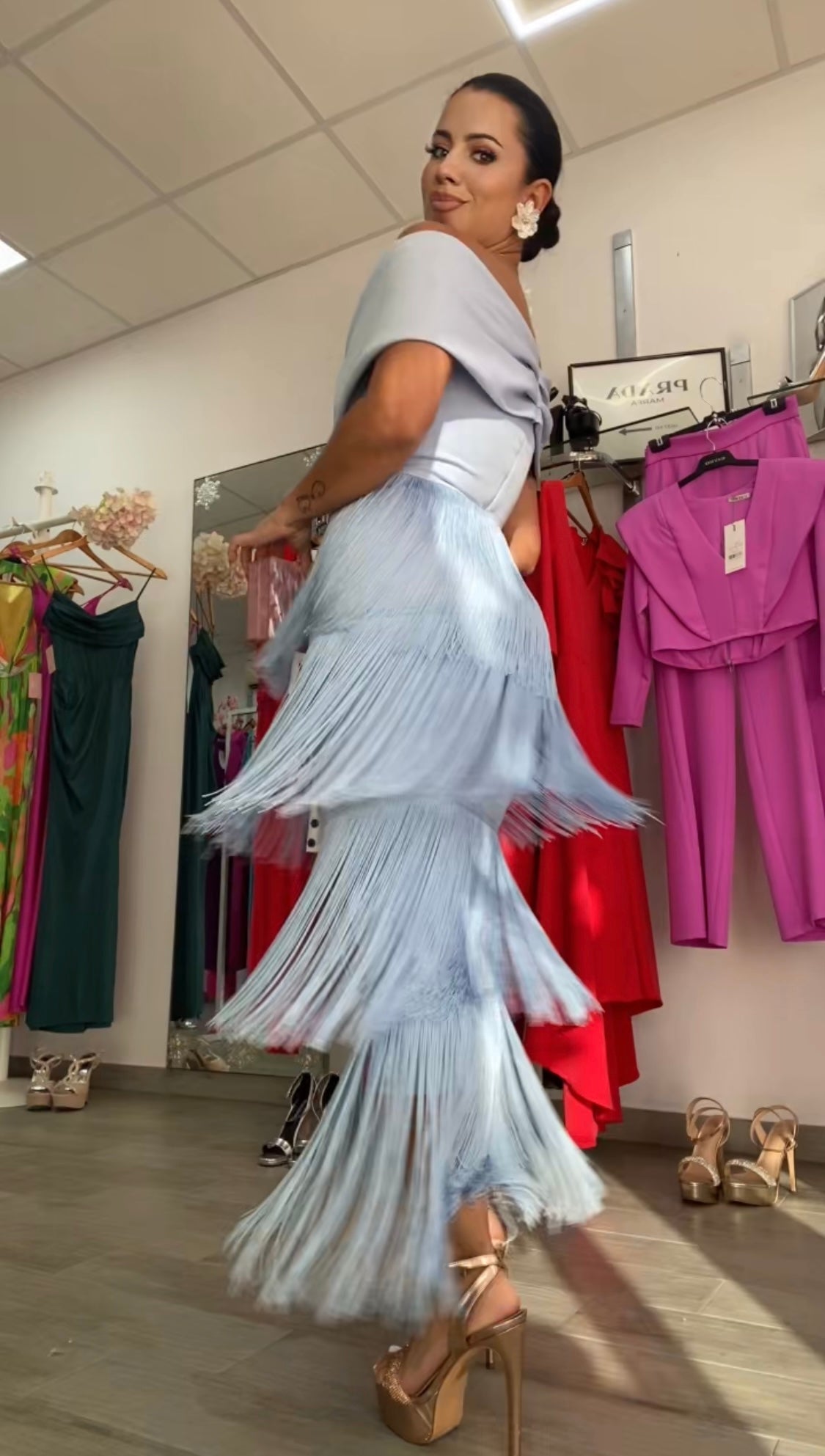 VESTIDO CELESTE FLECOS