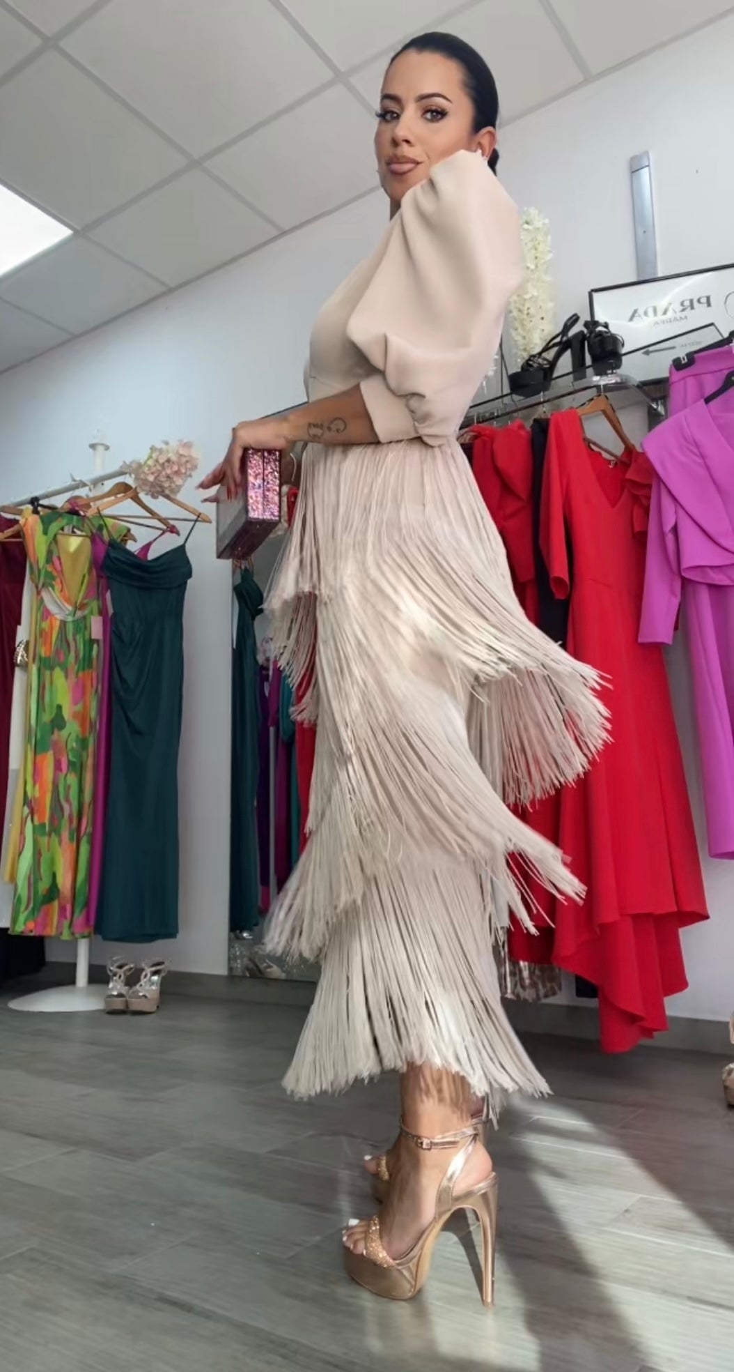 VESTIDO TRIANA FLECOS BEIGE