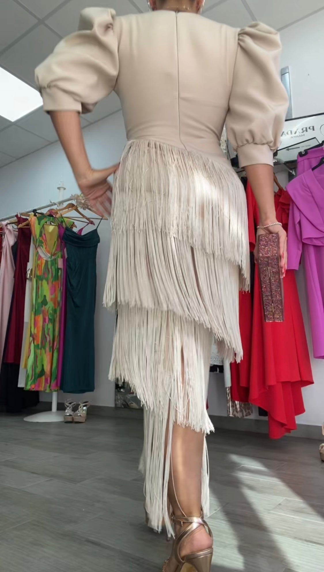 VESTIDO TRIANA FLECOS BEIGE