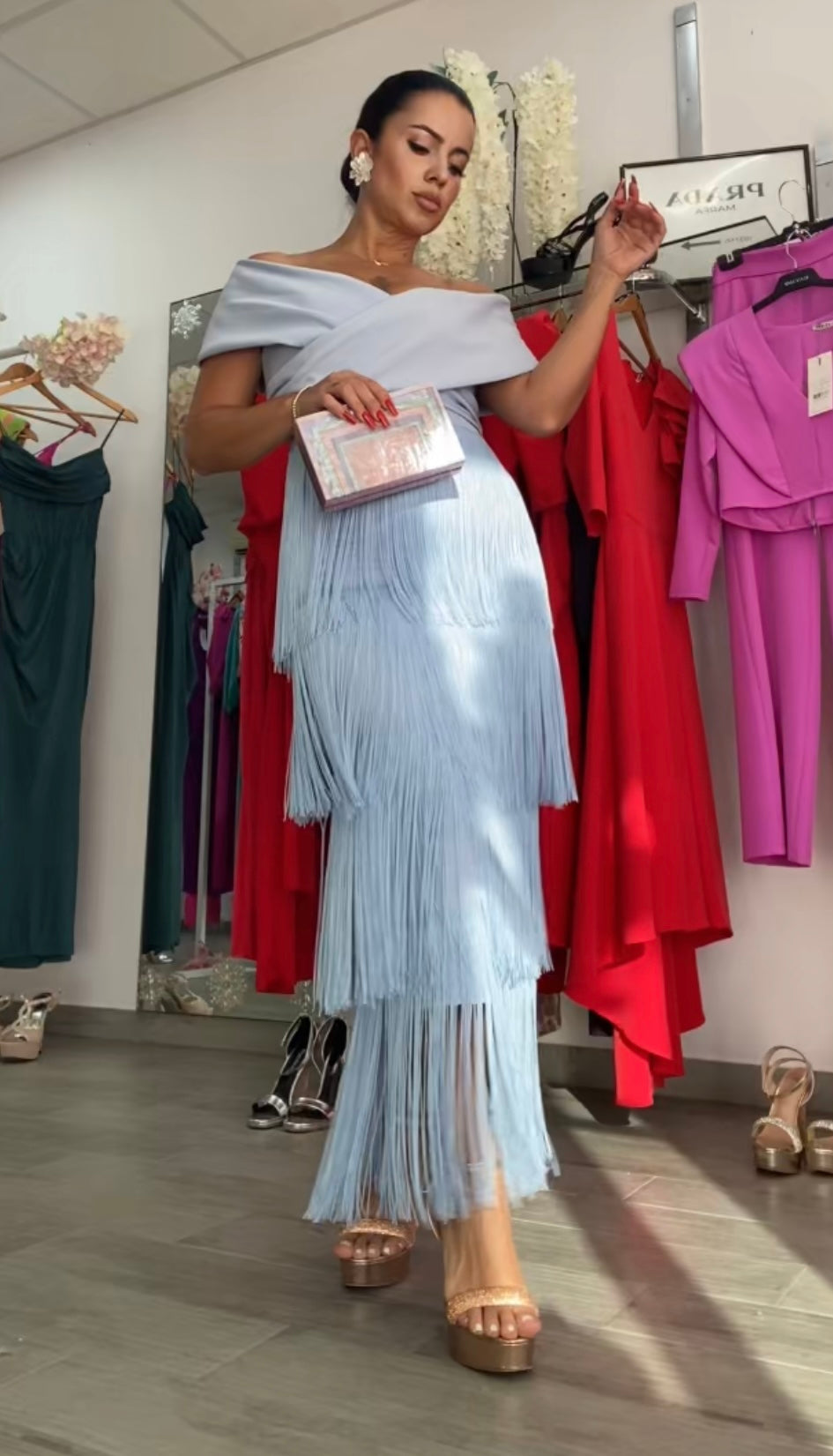 VESTIDO CELESTE FLECOS
