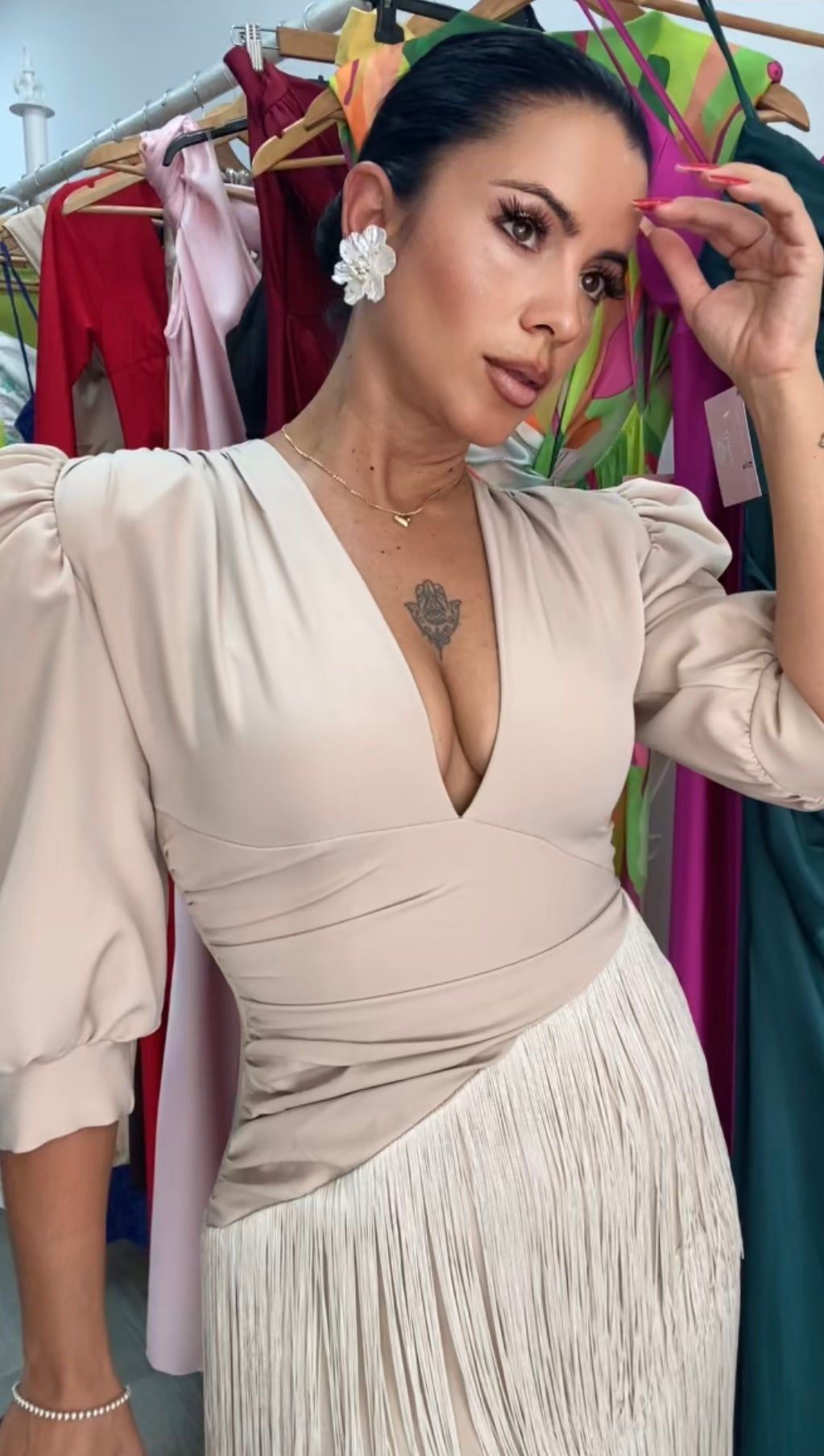 VESTIDO TRIANA FLECOS BEIGE