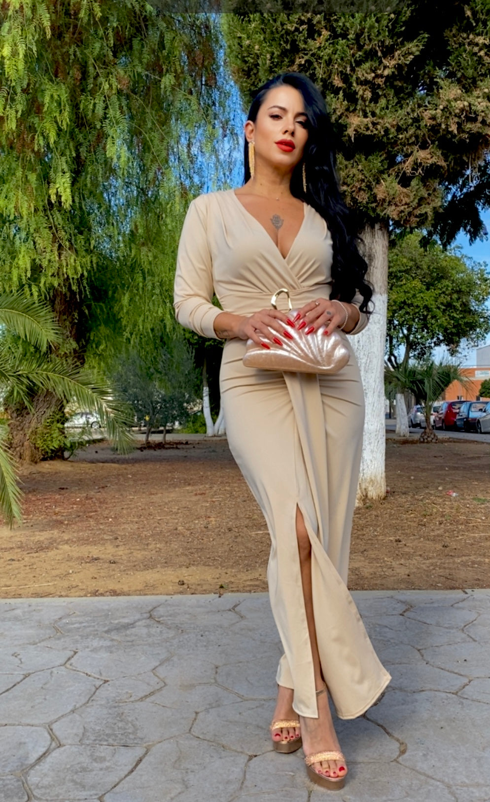 VESTIDO HEBILLA BEIGE TOSTADO