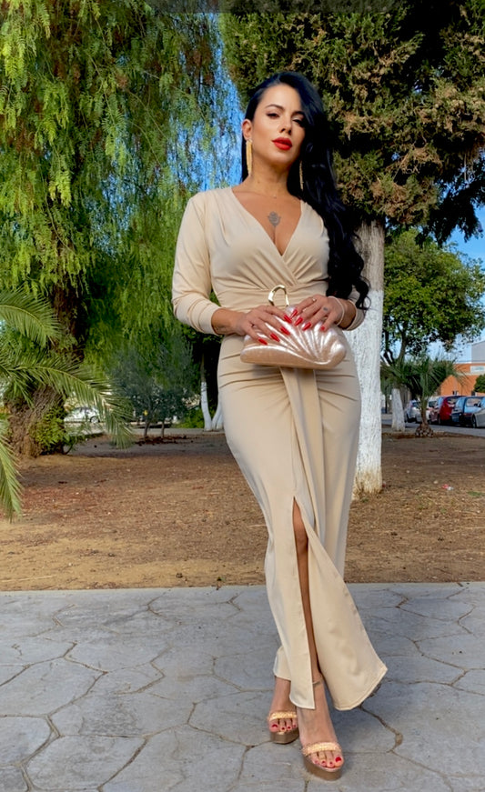 VESTIDO HEBILLA BEIGE TOSTADO