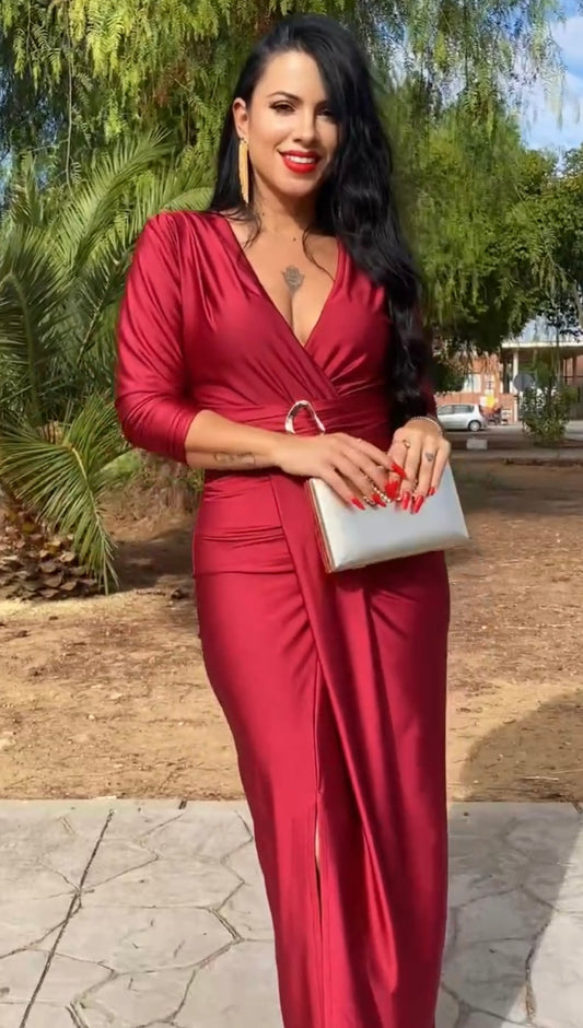 VESTIDO HEBILLA BURDEOS