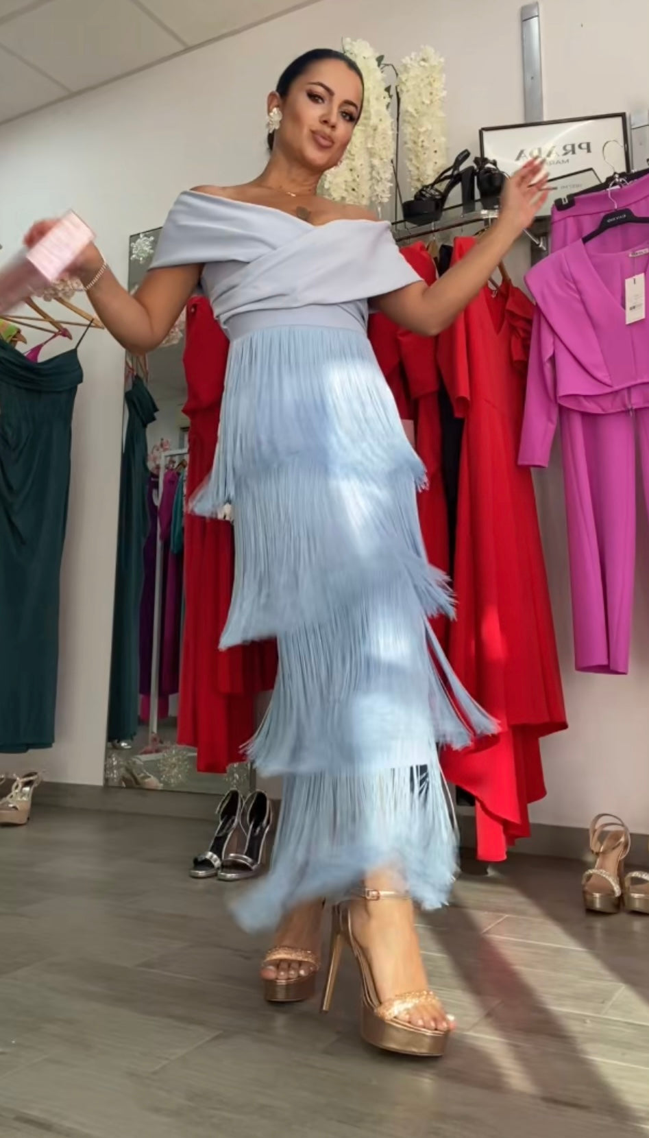 VESTIDO CELESTE FLECOS
