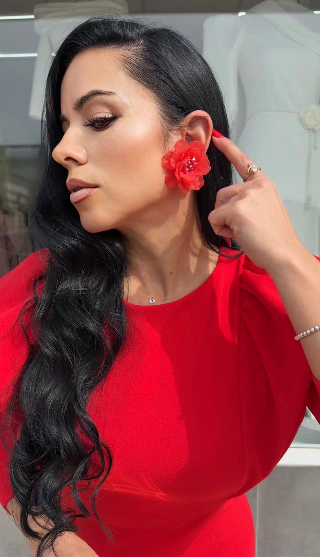 PENDIENTES ROSETA ROJO