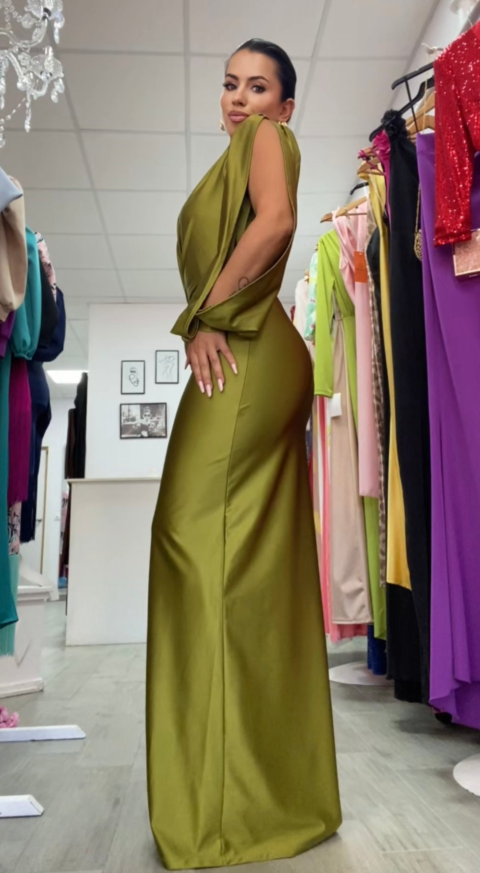 VESTIDO EGIPTO VERDE OLIVA