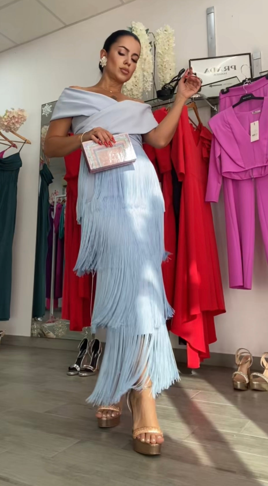 VESTIDO CELESTE FLECOS