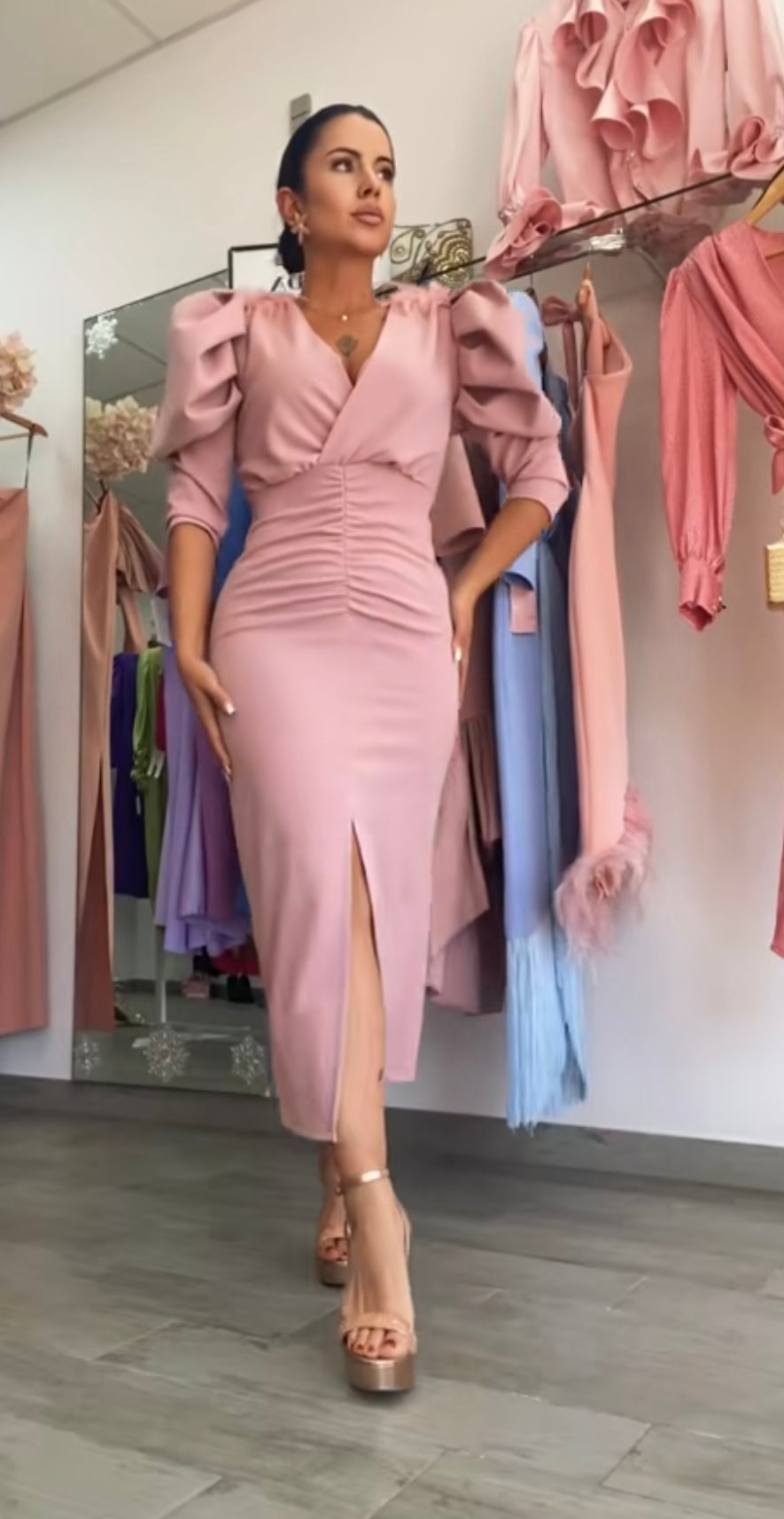 VESTIDO BELA ROSA EMPOLVADO