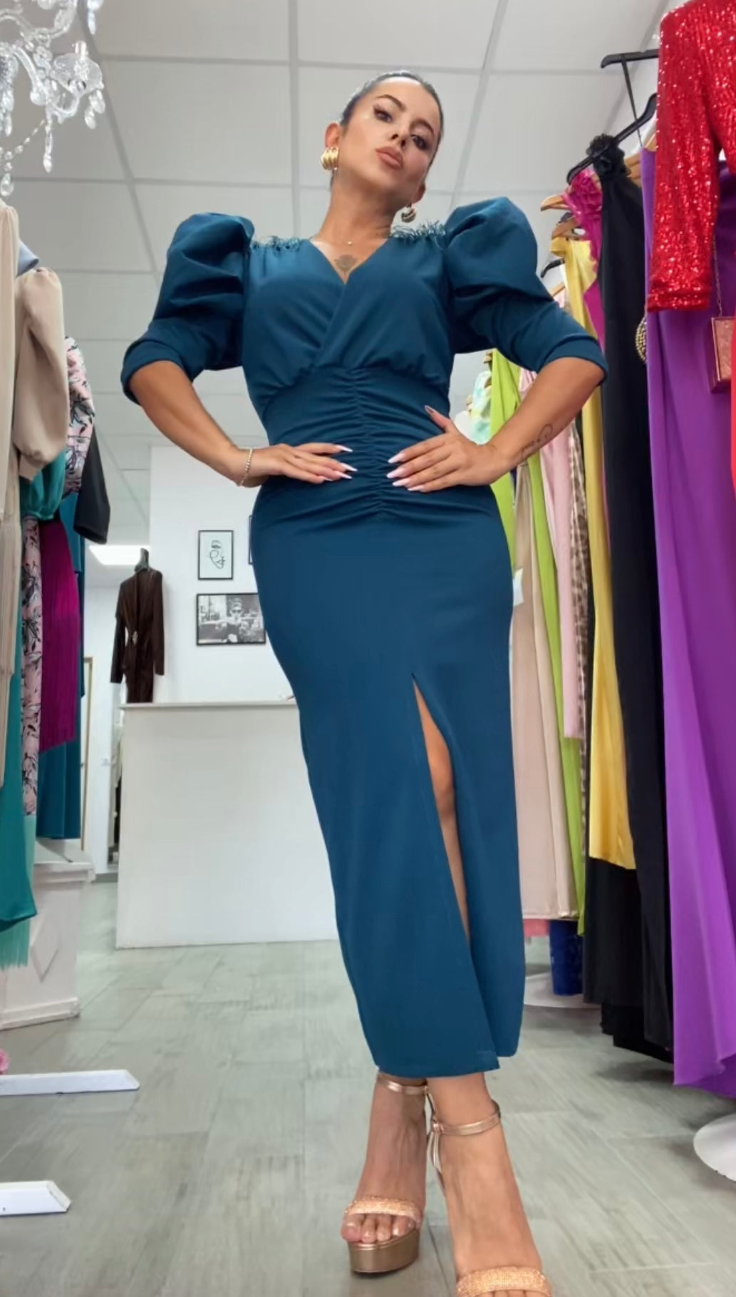 VESTIDO BELA AZUL PETRÓLEO