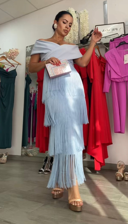 VESTIDO CELESTE FLECOS
