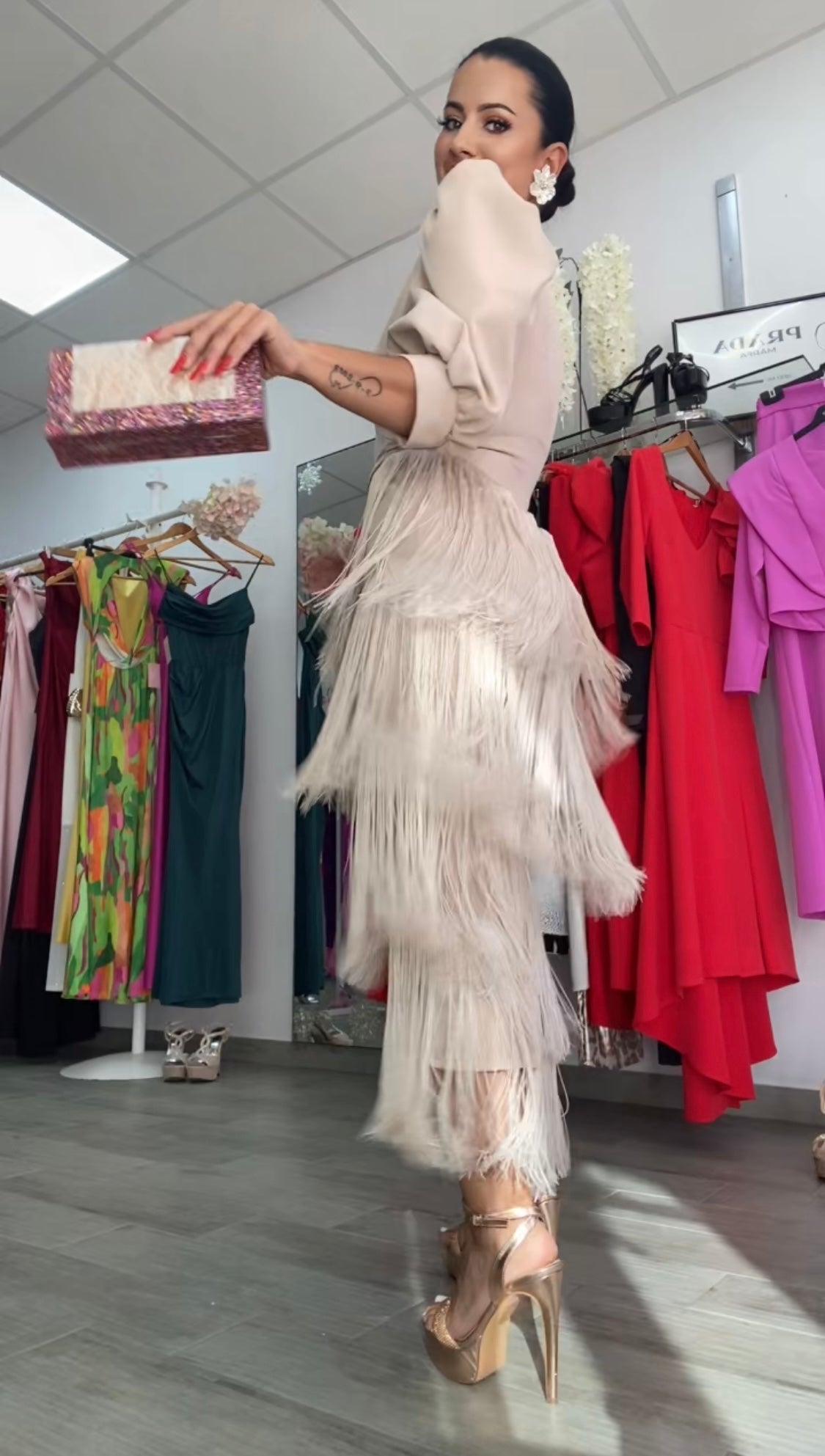 VESTIDO TRIANA FLECOS BEIGE