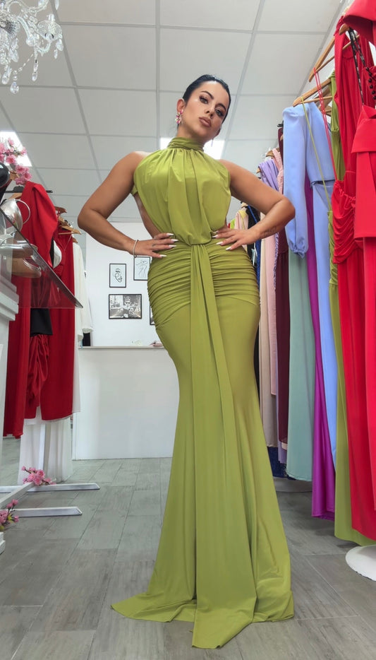 VESTIDO CARMIN VERDE OLIVA