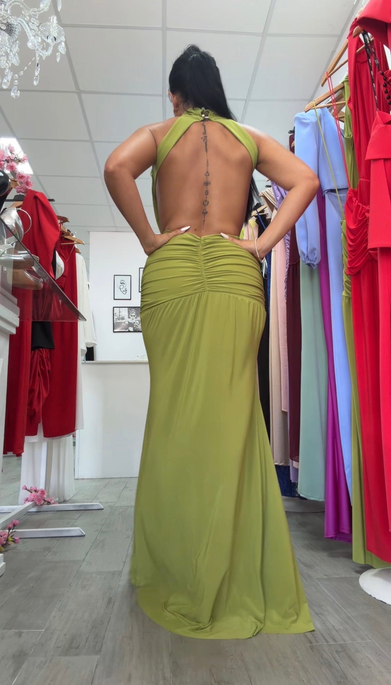 VESTIDO CARMIN VERDE OLIVA