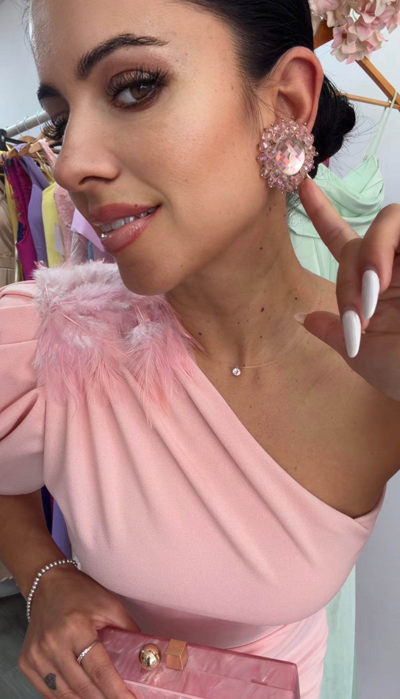 PENDIENTES CRISTAL ROSA